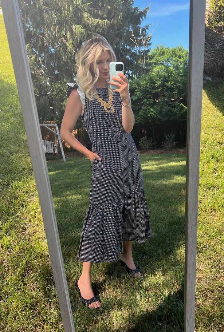 BURU Pink Label Placket Front Ruffle Maxi Dress - Black Polka Dot 6 BURU Pink Label Placket Front Ruffle Maxi Dress - Black Polka Dot