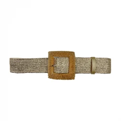 Buru Accessories Square Rattan Buckle Stretch Belt - Gold