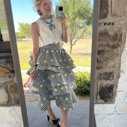 BURU White Label Clothing Teagan Tiered Skirt MIDI - Gingham Daisy