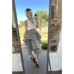 BURU White Label Clothing Teagan Tiered Skirt MIDI - Gingham Daisy