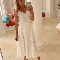 BURU White Label Smocked Waist MIDI Skirt - White Embroidery 25 BURU White Label Smocked Waist MIDI Skirt - White Embroidery