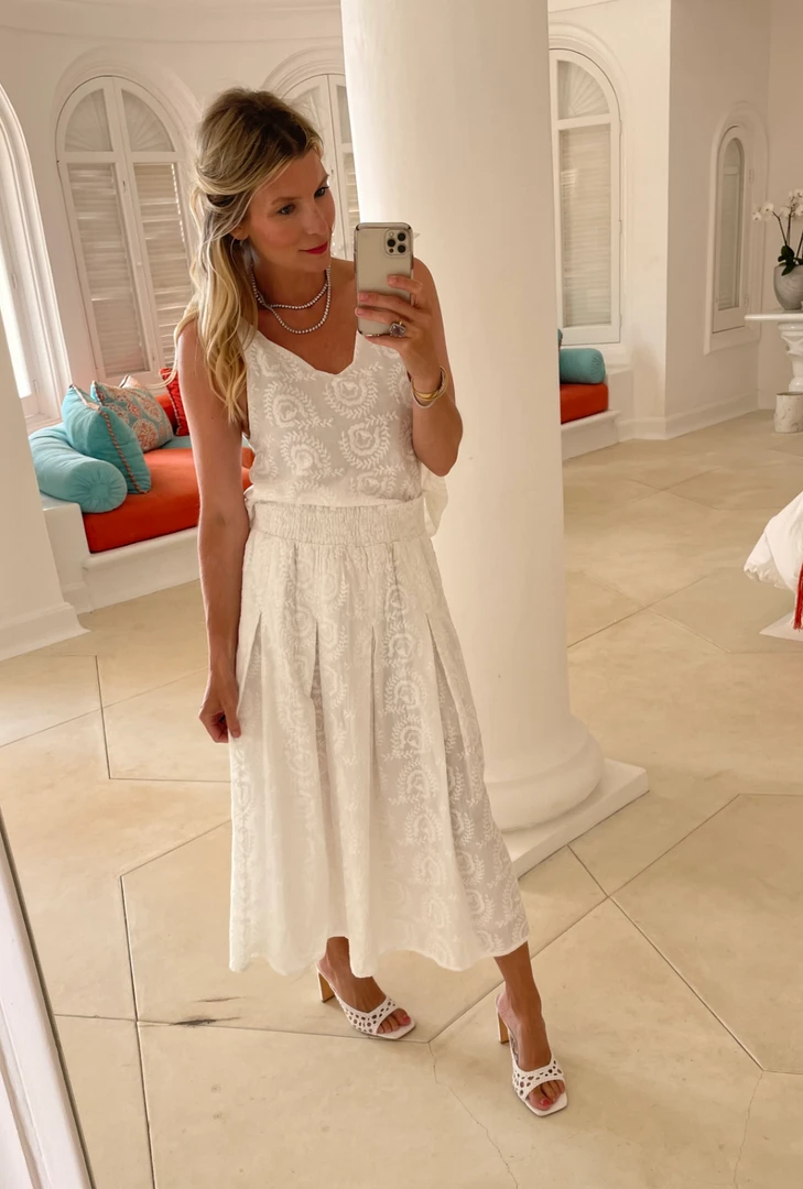 BURU White Label Smocked Waist MIDI Skirt - White Embroidery 8 BURU White Label Smocked Waist MIDI Skirt - White Embroidery