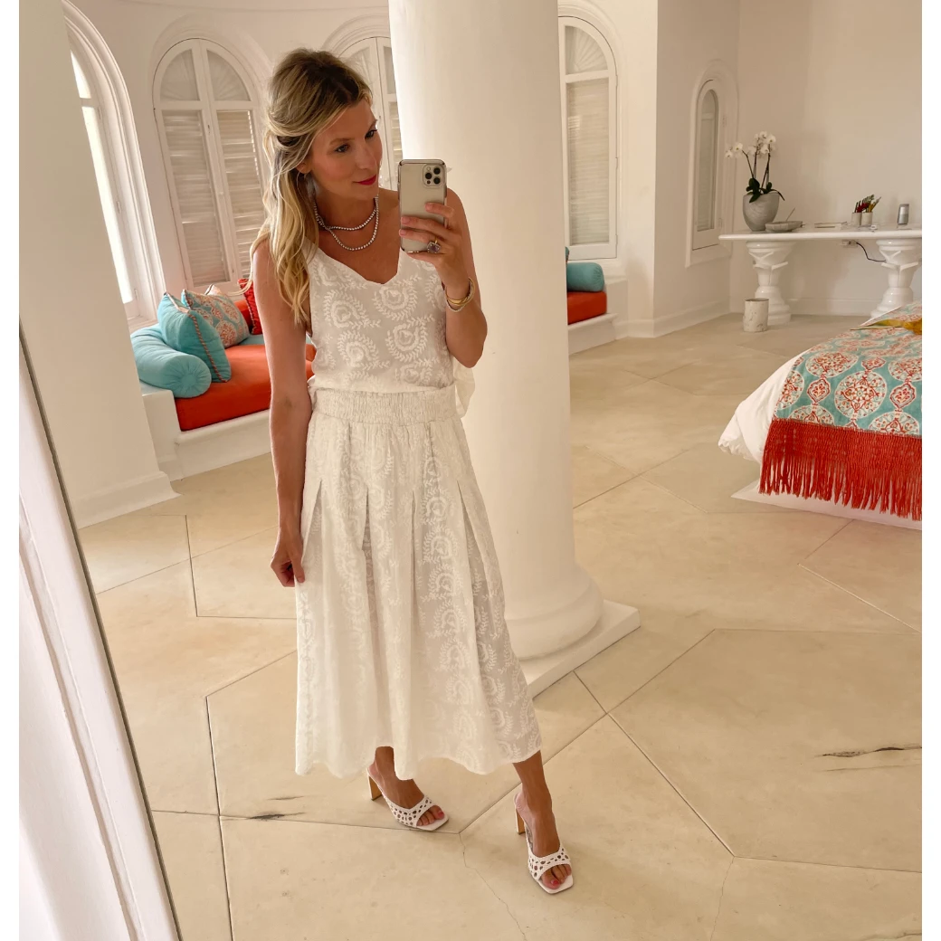 BURU White Label Smocked Waist MIDI Skirt - White Embroidery 19 BURU White Label Smocked Waist MIDI Skirt - White Embroidery