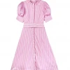 BURU White Label Clothing Puff Sleeve Day Gown - MIDI - Pink Poplin Stripe