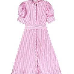 BURU White Label Clothing Puff Sleeve Day Gown - MIDI - Pink Poplin Stripe