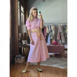BURU White Label Clothing Puff Sleeve Day Gown - MIDI - Pink Poplin Stripe