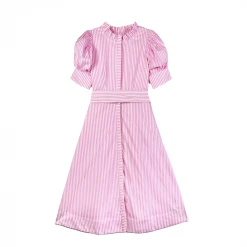 BURU White Label Clothing Puff Sleeve Day Gown - MIDI - Pink Poplin Stripe