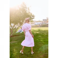 BURU White Label Clothing Puff Sleeve Day Gown - MIDI - Pink Poplin Stripe