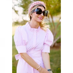 BURU White Label Clothing Puff Sleeve Day Gown - MIDI - Pink Poplin Stripe