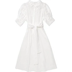BURU White Label Puff Sleeve Day Gown - MIDI - White Embroidery