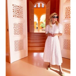 BURU White Label Puff Sleeve Day Gown - MIDI - White Embroidery