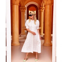 BURU White Label Puff Sleeve Day Gown - MIDI - White Embroidery