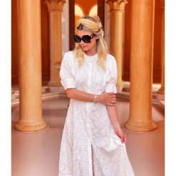 BURU White Label Puff Sleeve Day Gown - MIDI - White Embroidery