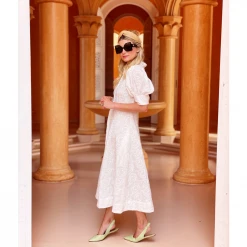 BURU White Label Puff Sleeve Day Gown - MIDI - White Embroidery
