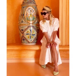 BURU White Label Puff Sleeve Day Gown - MIDI - White Embroidery