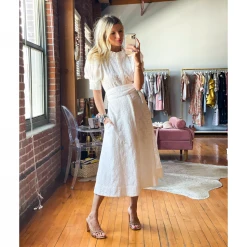 BURU White Label Puff Sleeve Day Gown - MIDI - White Embroidery