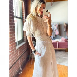 BURU White Label Puff Sleeve Day Gown - MIDI - White Embroidery