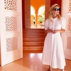 BURU White Label Puff Sleeve Day Gown - MIDI - White Embroidery