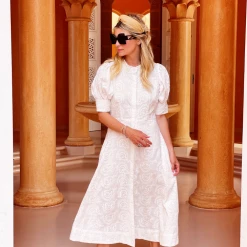 BURU White Label Puff Sleeve Day Gown - MIDI - White Embroidery
