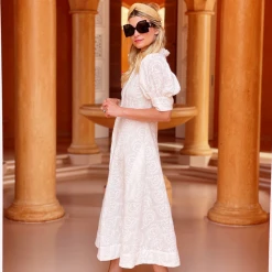 BURU White Label Puff Sleeve Day Gown - MIDI - White Embroidery
