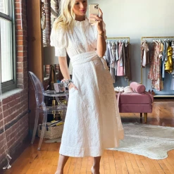 BURU White Label Puff Sleeve Day Gown - MIDI - White Embroidery