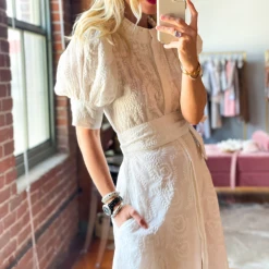 BURU White Label Puff Sleeve Day Gown - MIDI - White Embroidery