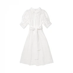 BURU White Label Puff Sleeve Day Gown - MIDI - White Embroidery