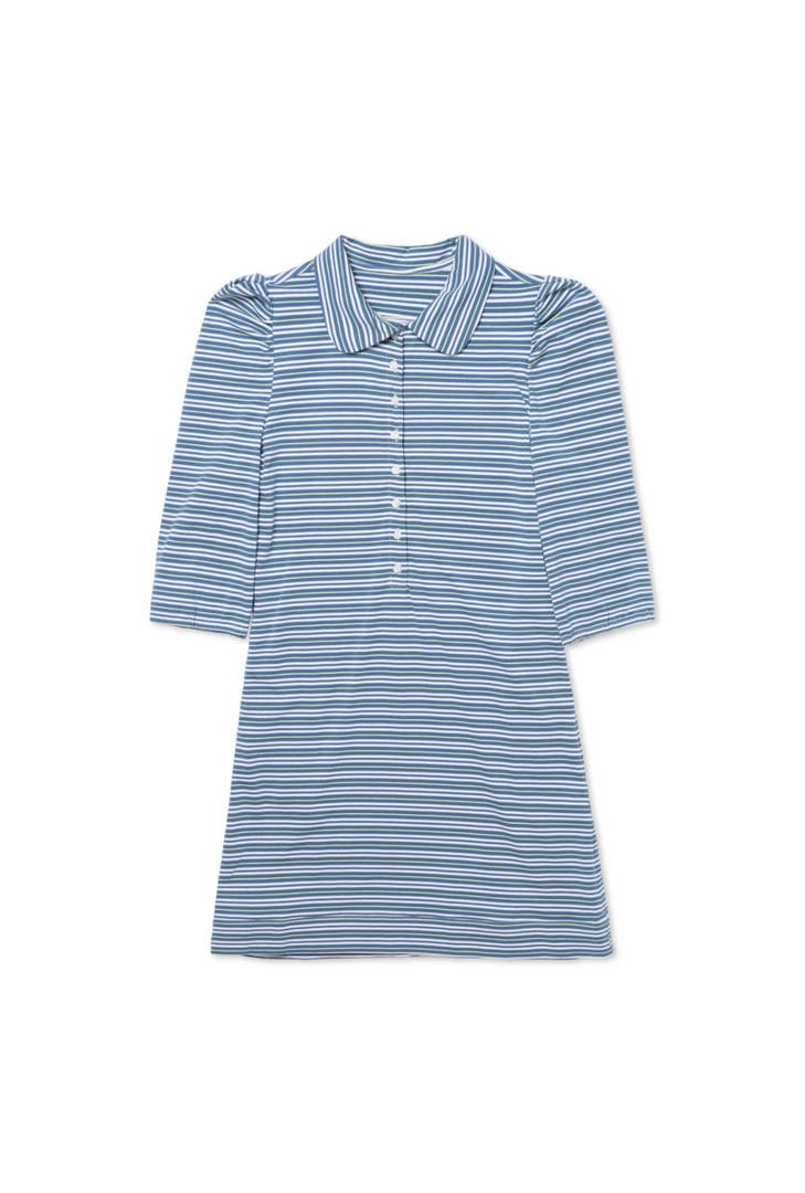 BURU White Label Puff Sleeve T-Shirt Dress - Blue & Green Stripe 3 BURU White Label Puff Sleeve T-Shirt Dress - Blue & Green Stripe