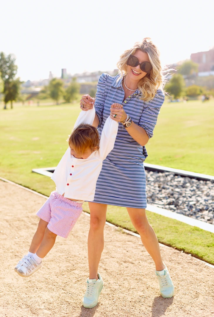 BURU White Label Puff Sleeve T-Shirt Dress - Blue & Green Stripe 4 BURU White Label Puff Sleeve T-Shirt Dress - Blue & Green Stripe