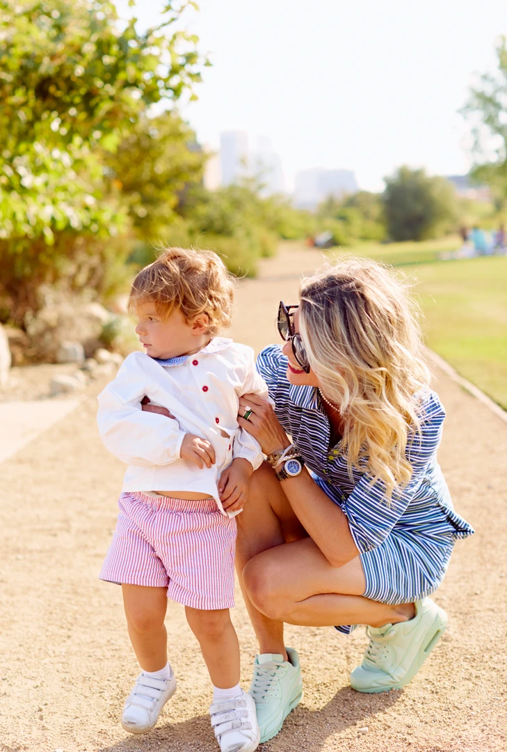 BURU White Label Puff Sleeve T-Shirt Dress - Blue & Green Stripe 5 BURU White Label Puff Sleeve T-Shirt Dress - Blue & Green Stripe