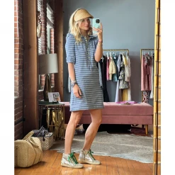 BURU White Label Puff Sleeve T-Shirt Dress - Blue & Green Stripe 20 BURU White Label Puff Sleeve T-Shirt Dress - Blue & Green Stripe