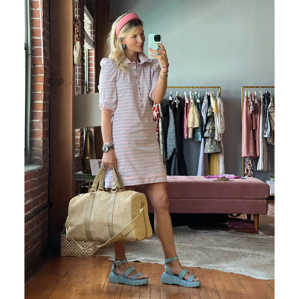 BURU White Label Puff Sleeve T-Shirt Dress - Pink & Blue Stripe Clothing 13 BURU White Label Puff Sleeve T-Shirt Dress - Pink & Blue Stripe Clothing