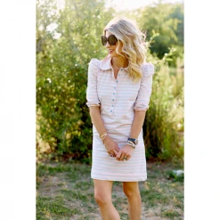 BURU White Label Puff Sleeve T-Shirt Dress - Pink & Blue Stripe Clothing 20 BURU White Label Puff Sleeve T-Shirt Dress - Pink & Blue Stripe Clothing