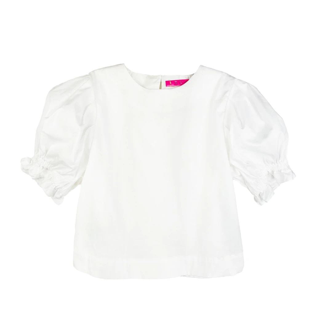 BURU Pink Label Puff Sleeve Top - White Poplin Clothing 15 BURU Pink Label Puff Sleeve Top - White Poplin Clothing