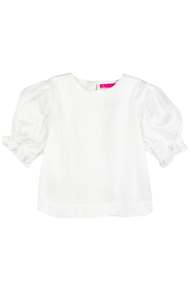 BURU Pink Label Puff Sleeve Top - White Poplin Clothing 3 BURU Pink Label Puff Sleeve Top - White Poplin Clothing