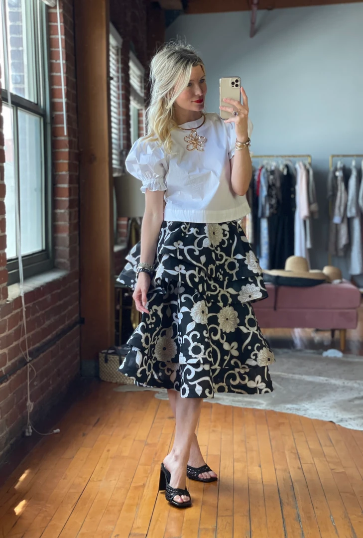 BURU Pink Label Puff Sleeve Top - White Poplin Clothing 8 BURU Pink Label Puff Sleeve Top - White Poplin Clothing