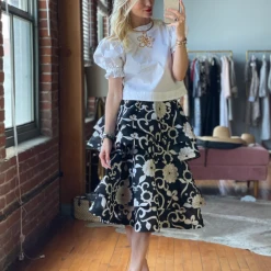 BURU Pink Label Clothing Ruffled Party Skirt - Black Floral