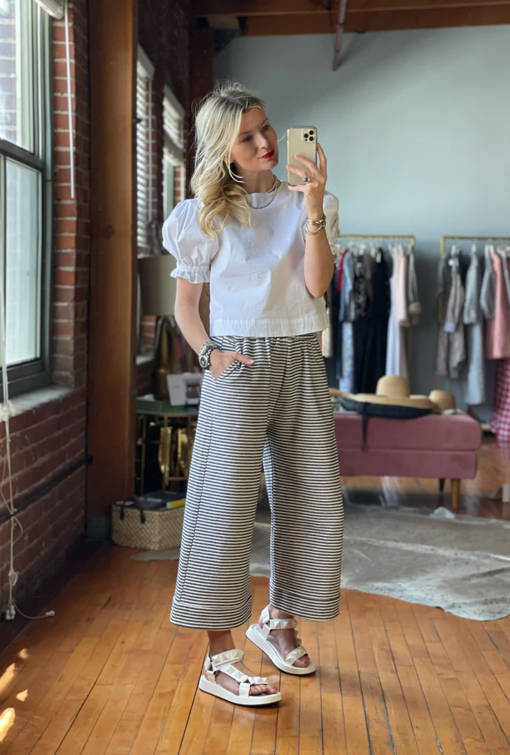 BURU Pink Label Puff Sleeve Top - White Poplin Clothing 9 BURU Pink Label Puff Sleeve Top - White Poplin Clothing