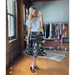 BURU Pink Label Clothing Ruffled Party Skirt - Black Floral