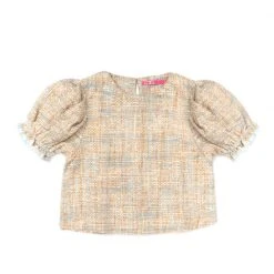 BURU Pink Label Tops Puff Sleeve Top - Taupe Tweed