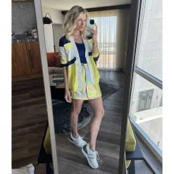 BURU White Label Clothing Reversible Tennis Skirt - Navy Bows & Yellow Lurex