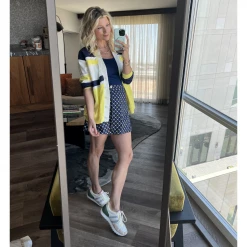 BURU White Label Clothing Reversible Tennis Skirt - Navy Bows & Yellow Lurex