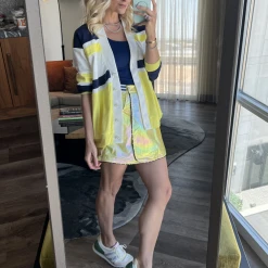 BURU White Label Clothing Reversible Tennis Skirt - Navy Bows & Yellow Lurex