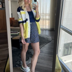 BURU White Label Clothing Reversible Tennis Skirt - Navy Bows & Yellow Lurex