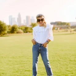 BURU Pink Label Ruffle Blouse -White Textured
