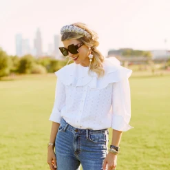 BURU Pink Label Ruffle Blouse -White Textured