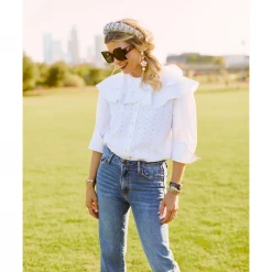 BURU Pink Label Ruffle Blouse -White Textured