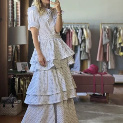 BURU Pink Label Ruffle Blouse -White Textured