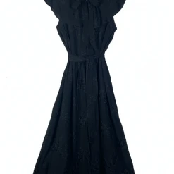 BURU Pink Label Clothing Ruffle Collar Midi Dress - Black Embroidery