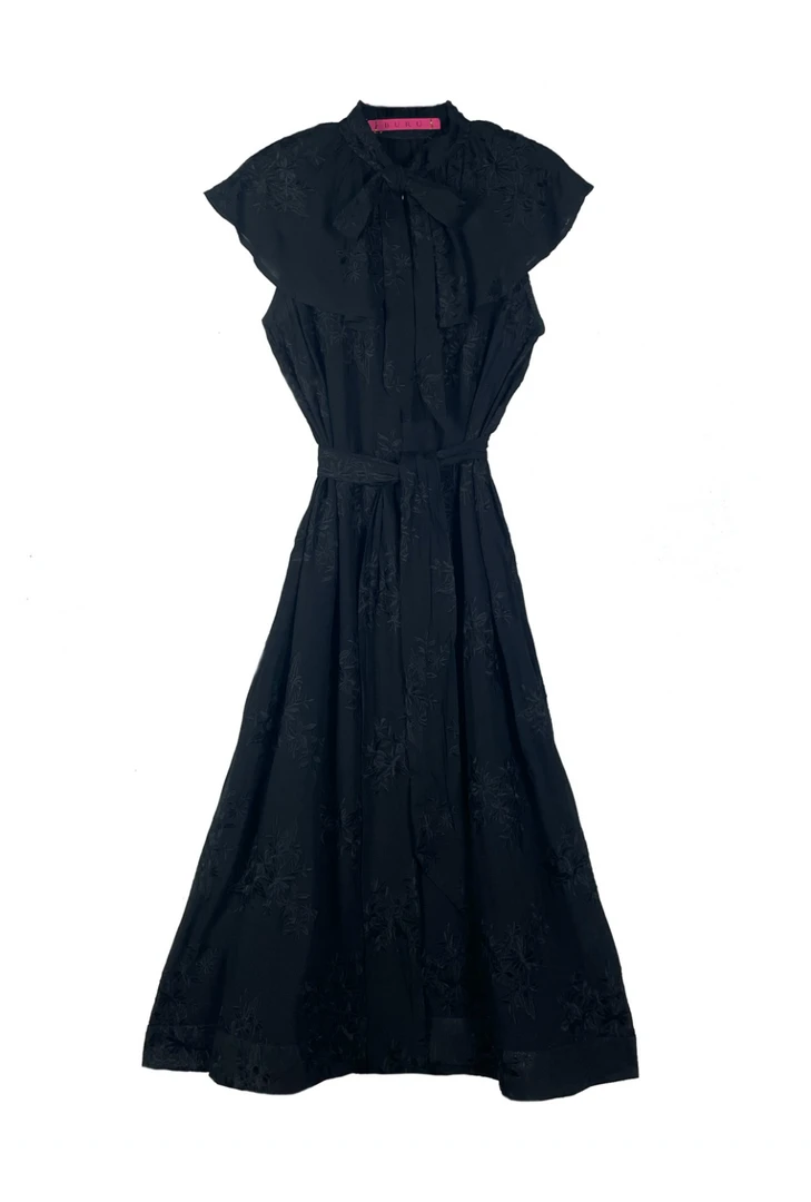 BURU Pink Label Clothing Ruffle Collar Midi Dress - Black Embroidery 3 BURU Pink Label Clothing Ruffle Collar Midi Dress - Black Embroidery